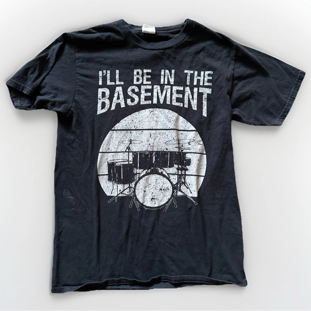 I'll Be In The Basement Drum Drumming Boys juniors men’s Small S Tee T-Shirt